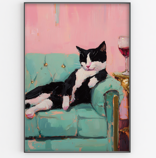 Relaxing Wine Cat Print - Gina Ellen Wall Art