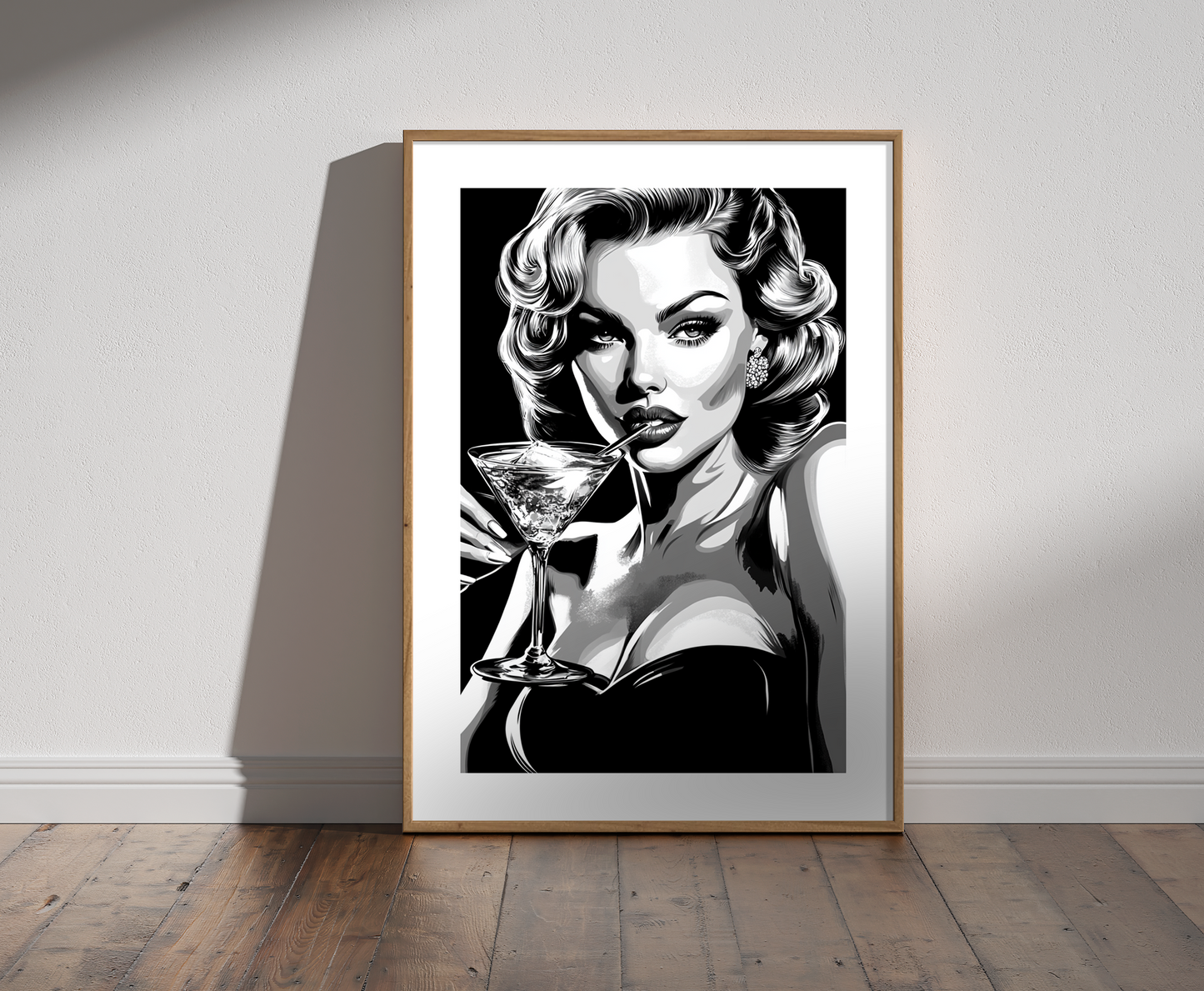 Pin Up Girl Coctail Illustration Print - Gina Ellen Wall Art