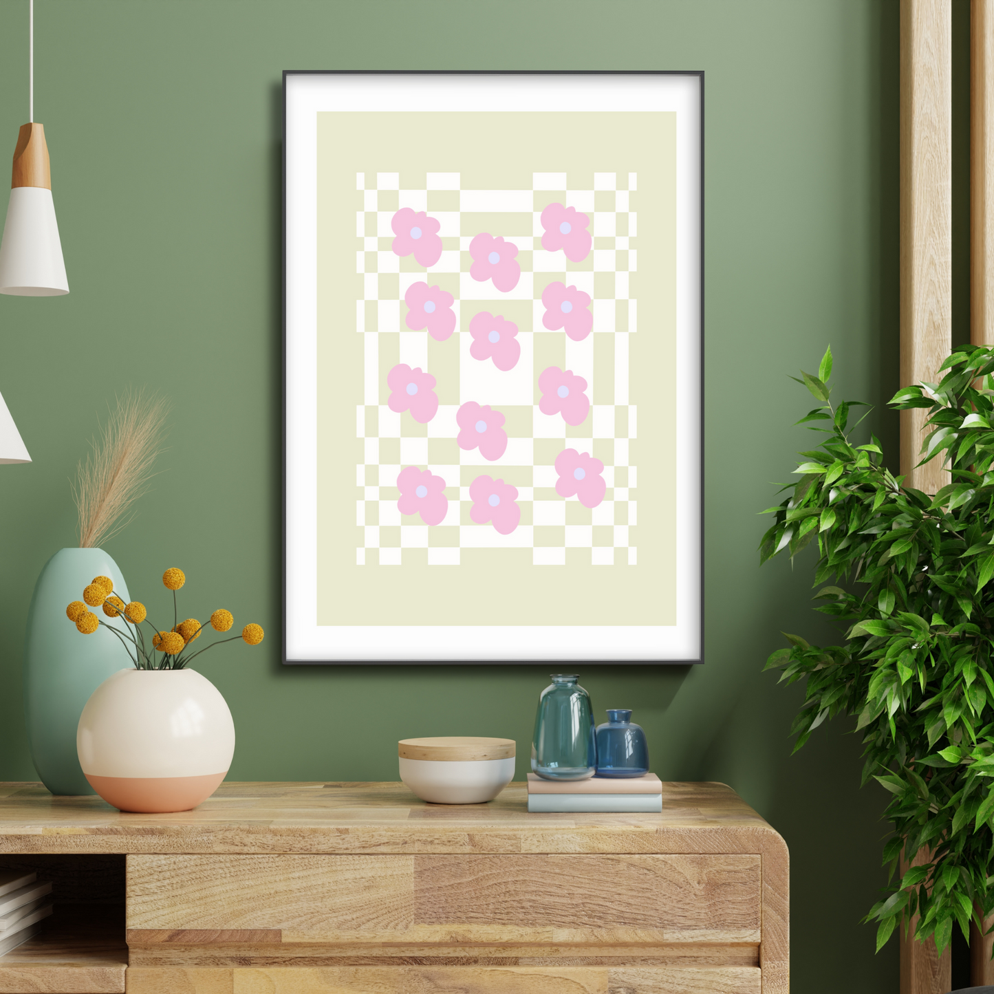Y2K Aesthetic Checkered Floral Art Print - Gina Ellen Wall Art