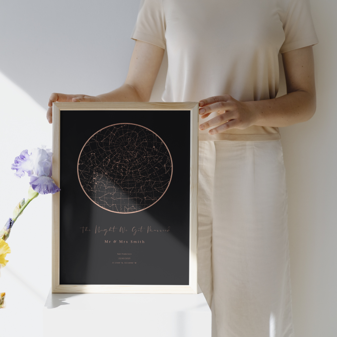 Personalised Rose Gold Star Map Print - Gina Ellen Wall Art