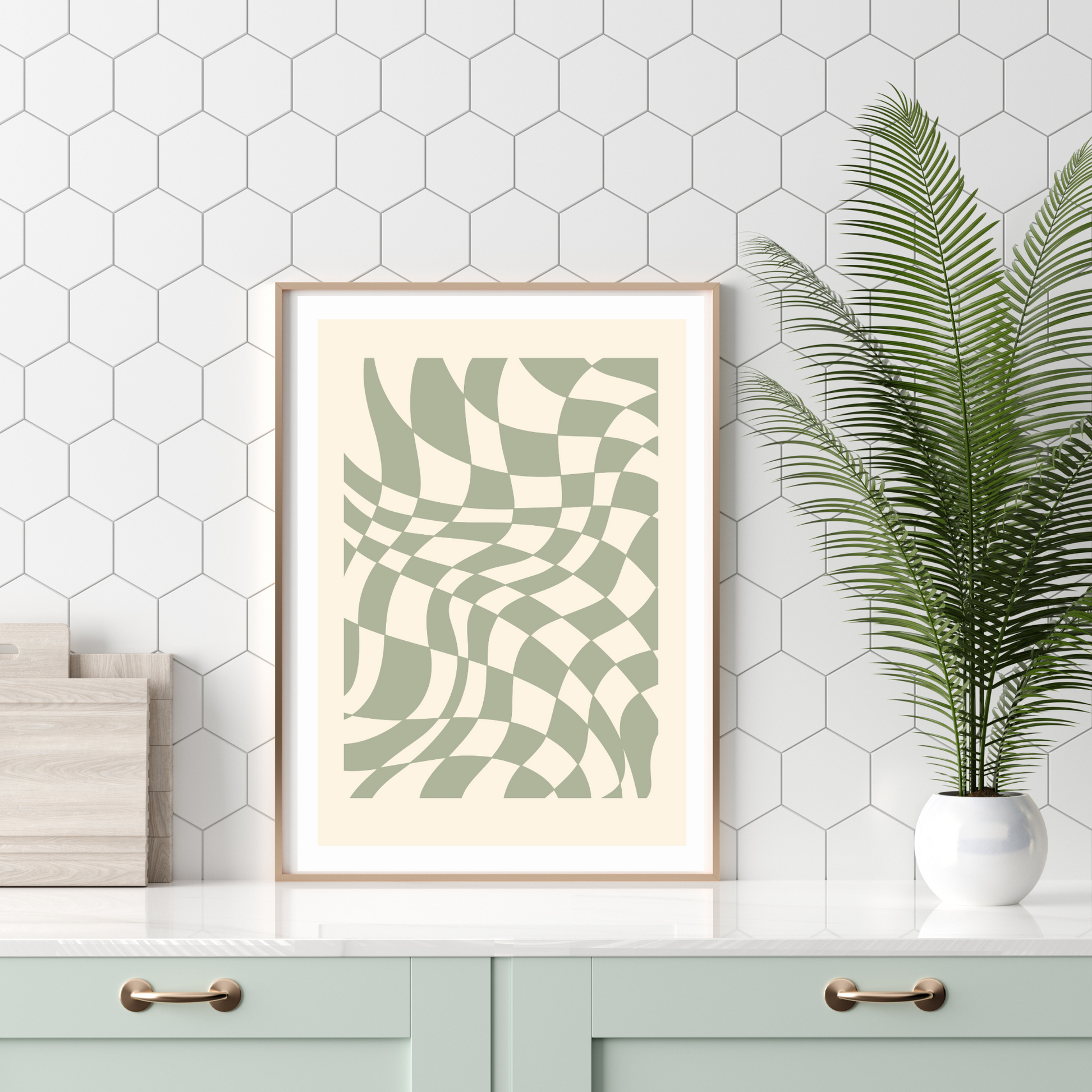 Y2K Aesthetic Green Chec On Green Print - Gina Ellen Wall Art