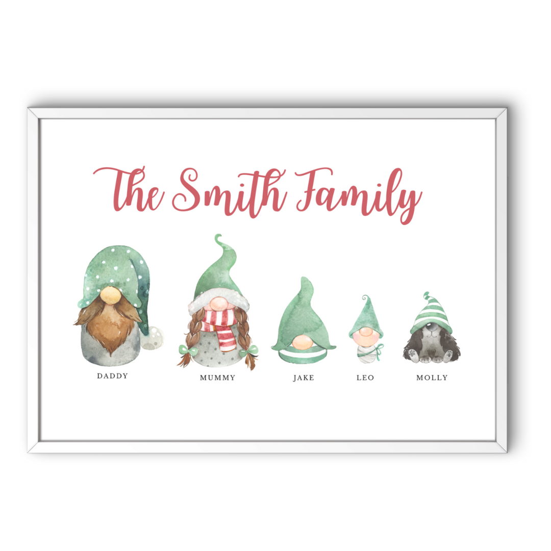 Personalised Christmas Gnome Family Print - Gina Ellen Wall Art