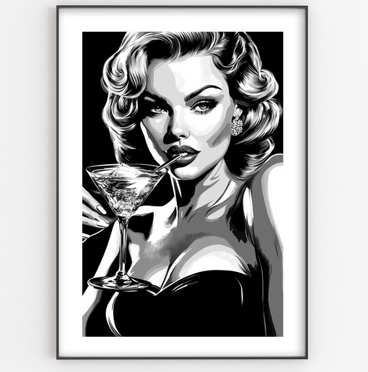 Pin Up Girl Coctail Illustration Print - Gina Ellen Wall Art