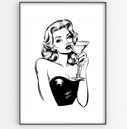 Pin Up With Martini Print - Gina Ellen Wall Art
