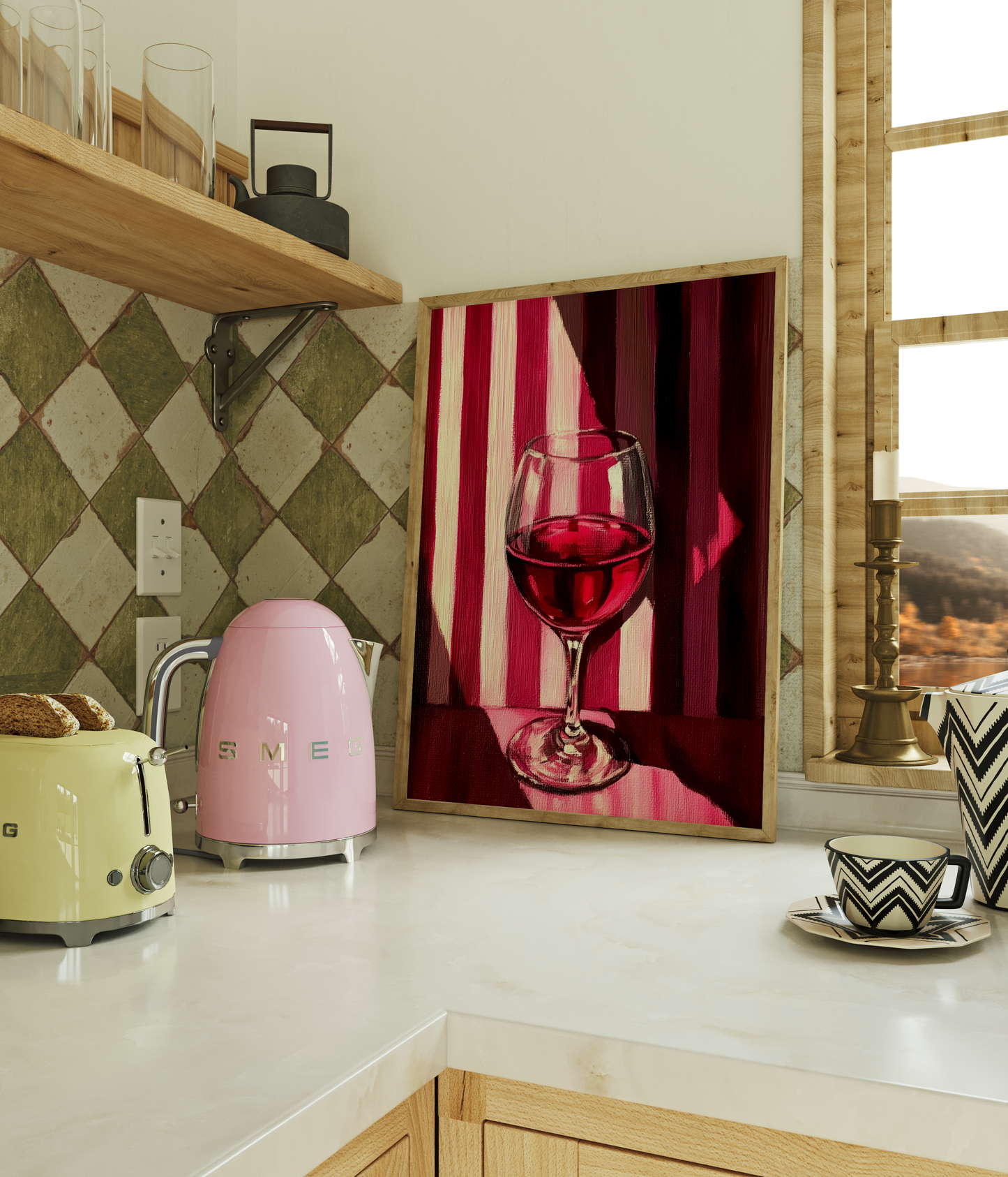 Red Wine Glass on Stripes Print - Gina Ellen Wall Art