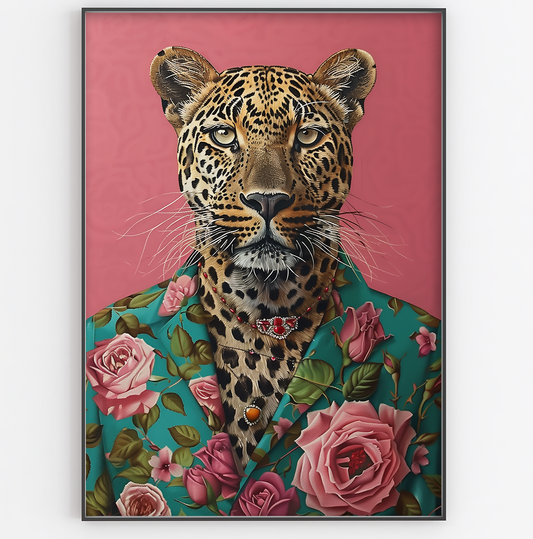 Leopard In Rose Suit Print - Gina Ellen Wall Art