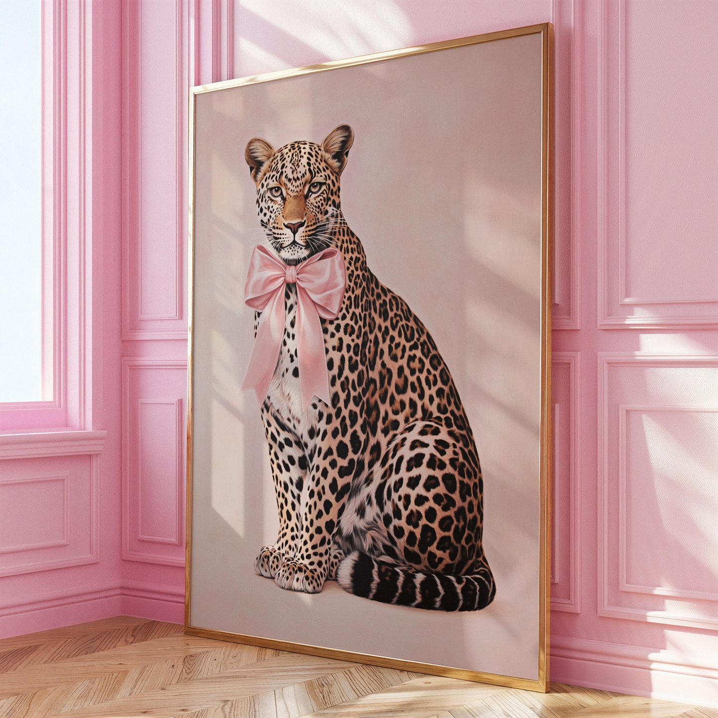 Leopard With Pink Bow Print - Gina Ellen Wall Art