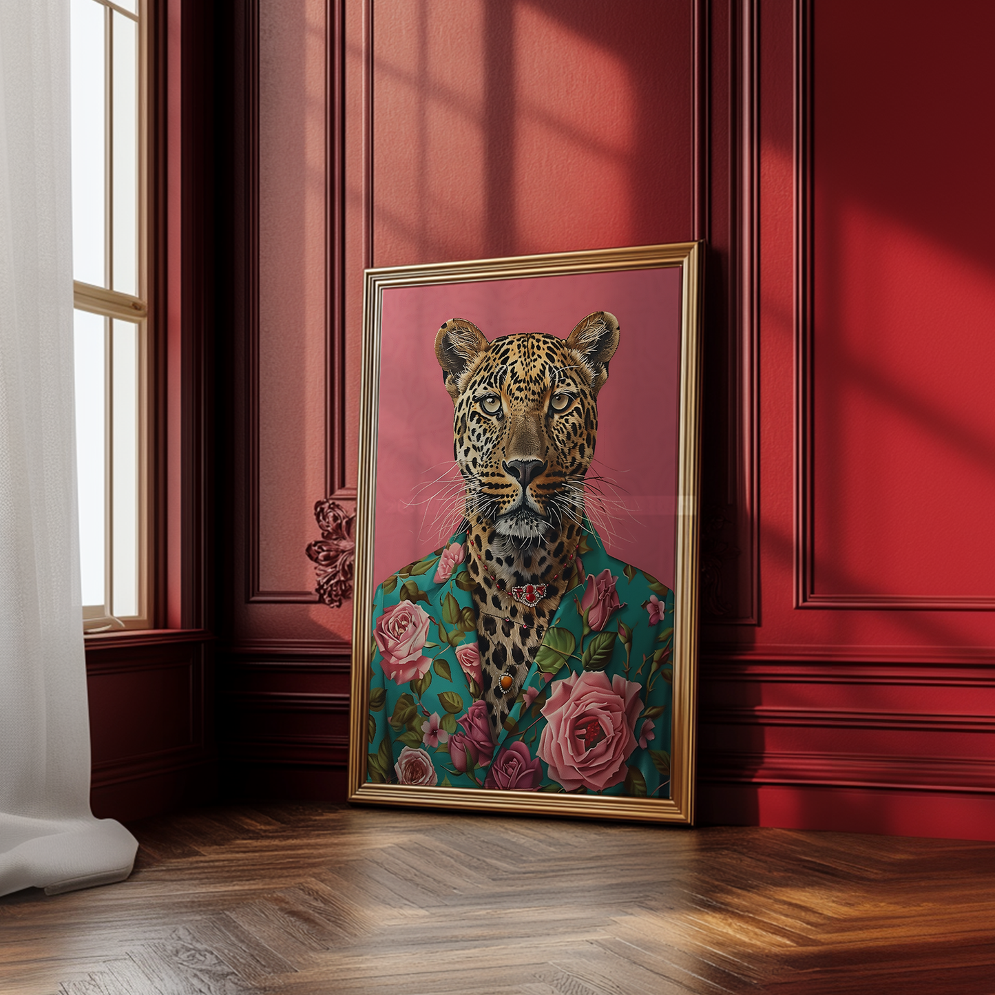 Leopard In Rose Suit Print - Gina Ellen Wall Art