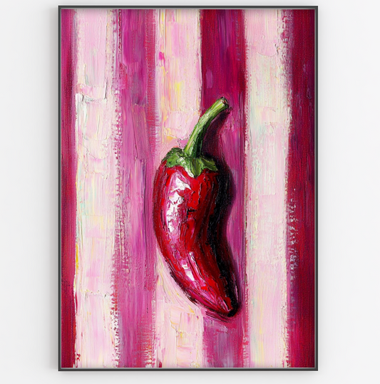 Red Chilli Pepper On Stripes Print - Gina Ellen Wall Art