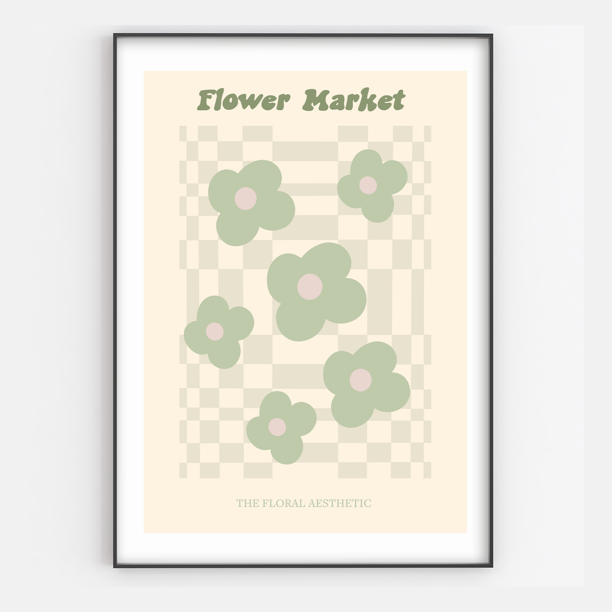 Y2K Aesthetic Green Checkered Floral Art Print - Gina Ellen Wall Art