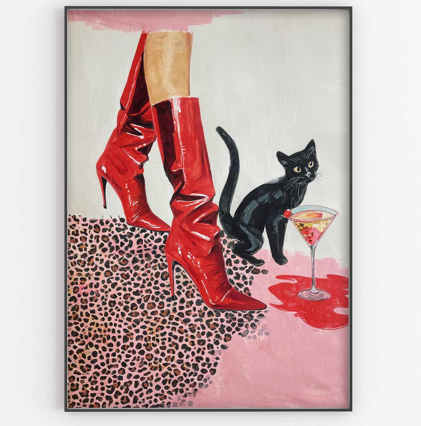 Red Boots Black Cat Print - Gina Ellen Wall Art