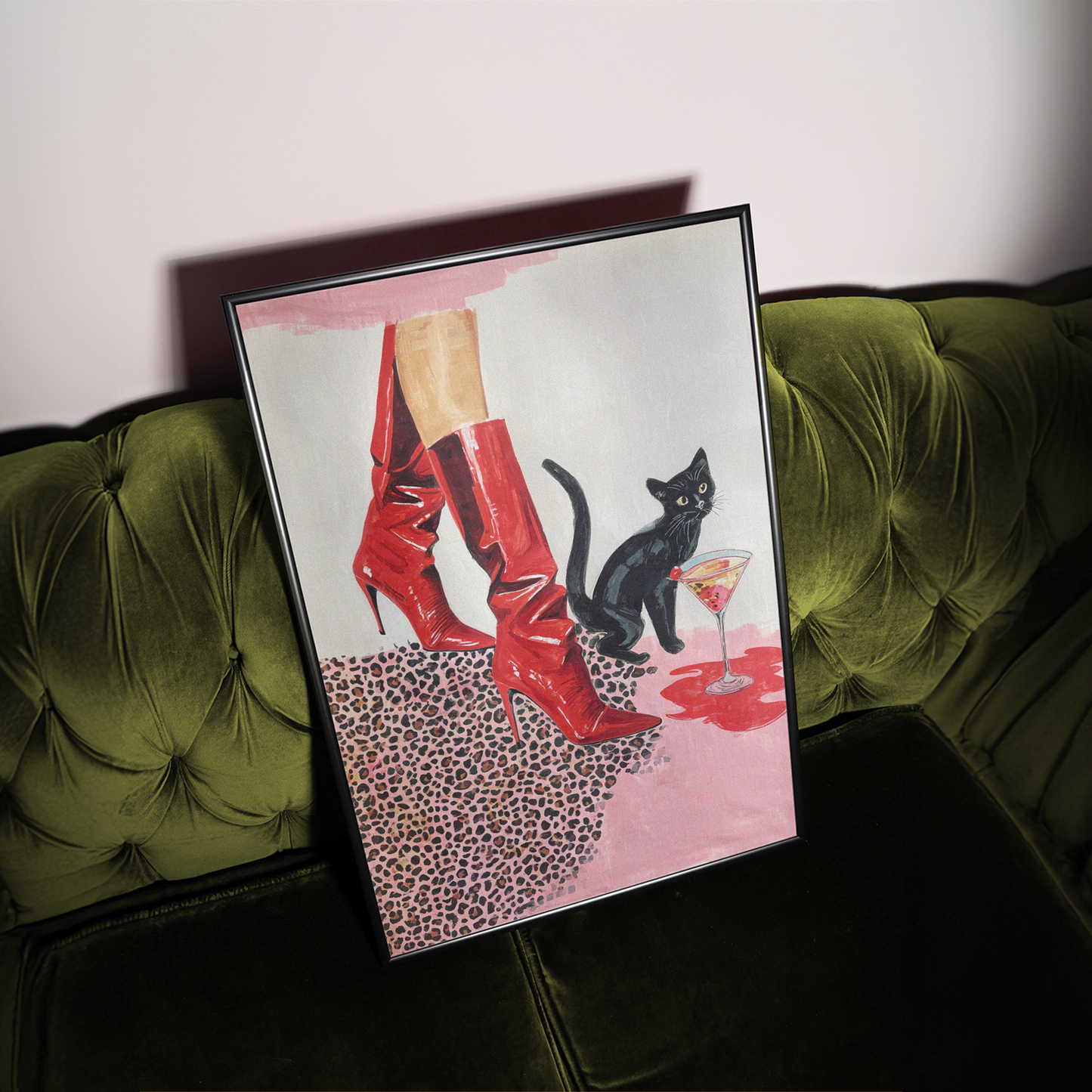 Red Boots Black Cat Print - Gina Ellen Wall Art